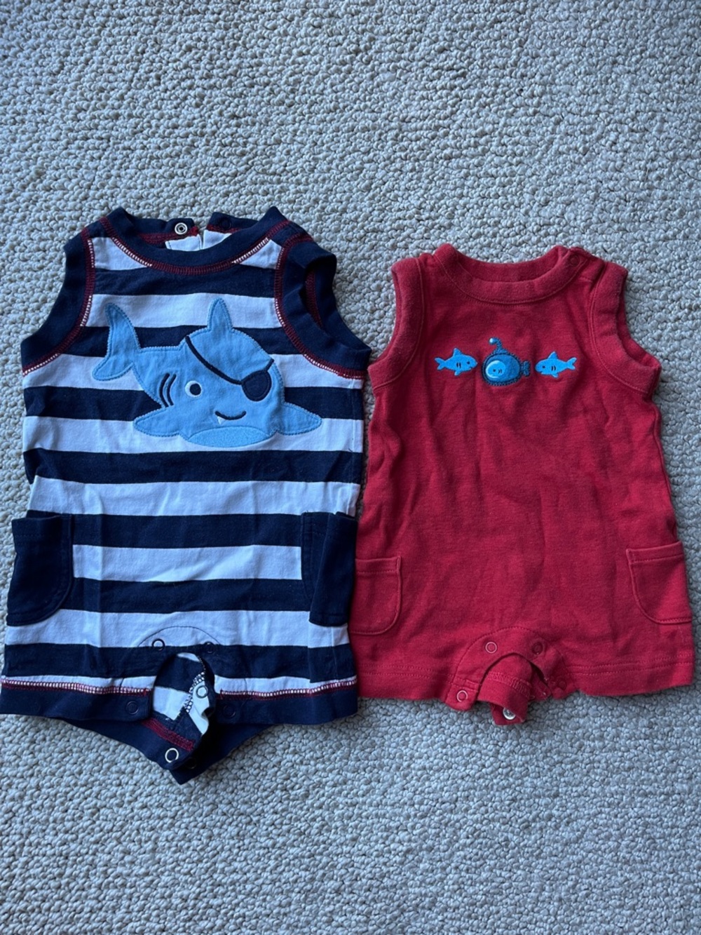 Gymboree Navy Stripe & Red Ocean Applique Baby Footies Set